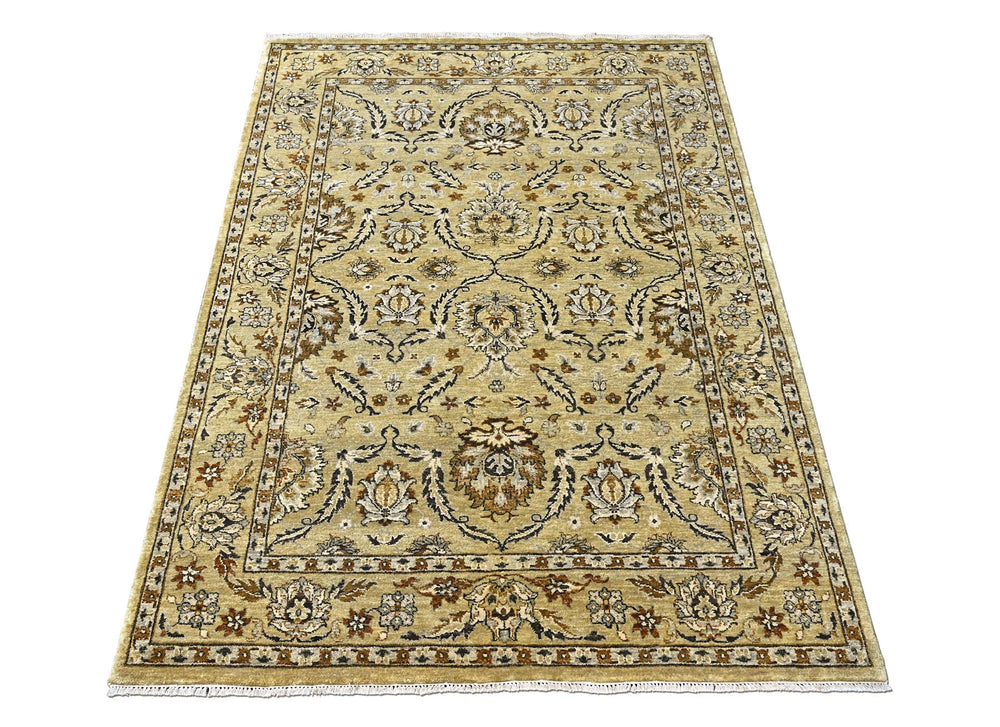 6x9 Pistachio, Brown, Black Color Hand Knotted Oushak Wool Traditional Oriental Rug