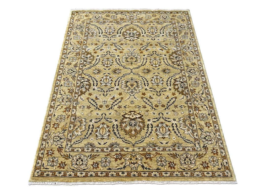 6x9 Pistachio, Brown, Black Color Hand Knotted Oushak Wool Traditional Oriental Rug