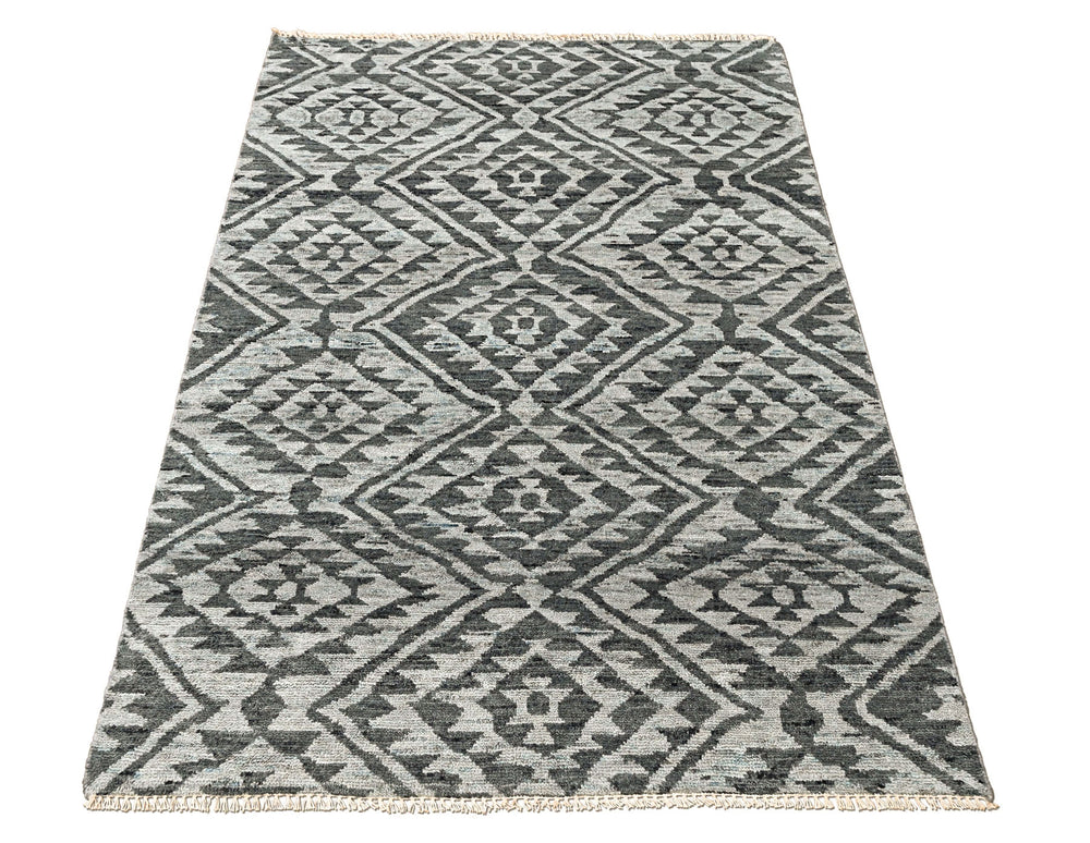 4x6 Dark Gray, Silver, Color Hand Knotted Oushak Wool  Oriental Rug