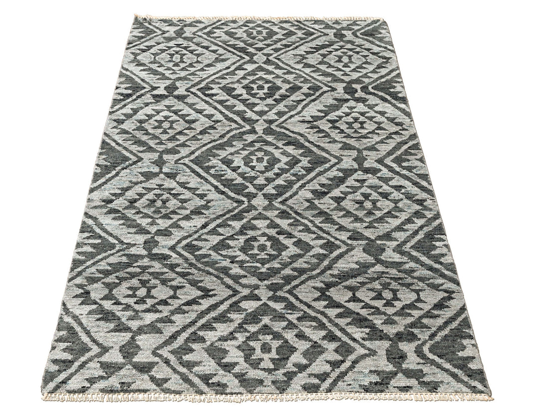 4x6 Dark Gray, Silver, Color Hand Knotted Oushak Wool  Oriental Rug