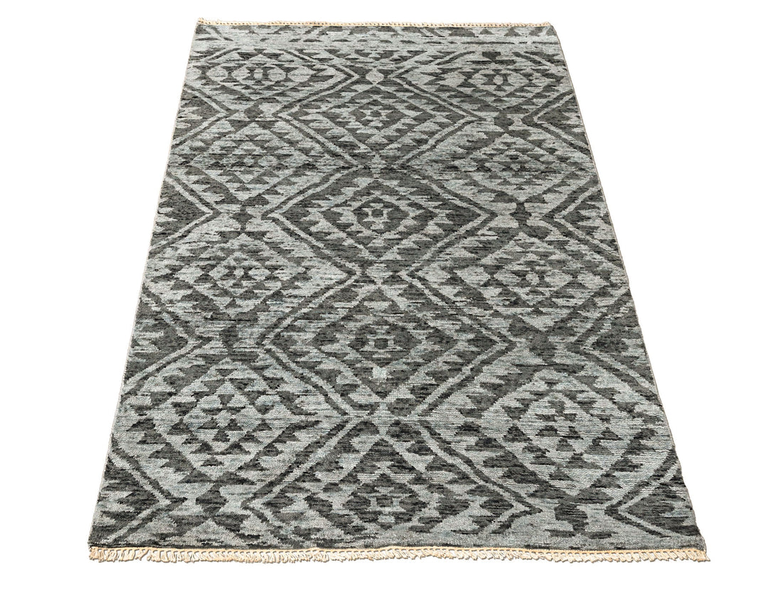 4x6 Dark Gray, Silver, Color Hand Knotted Oushak Wool  Oriental Rug