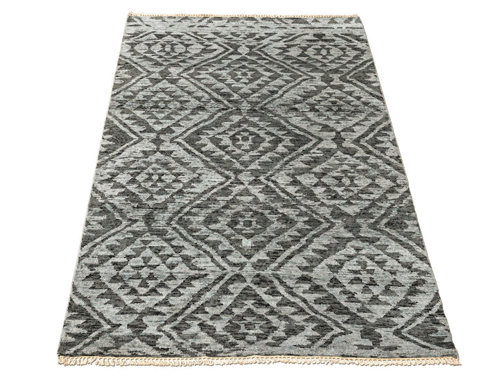 4x6 Dark Gray, Silver, Color Hand Knotted Oushak Wool  Oriental Rug