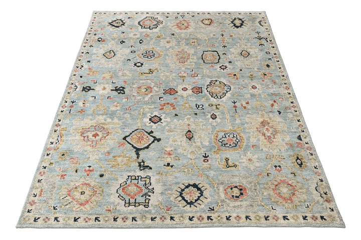 8x10 Blue, Aqua, Navy Color Hand Knotted Oushak Wool Transitional Oriental Rug