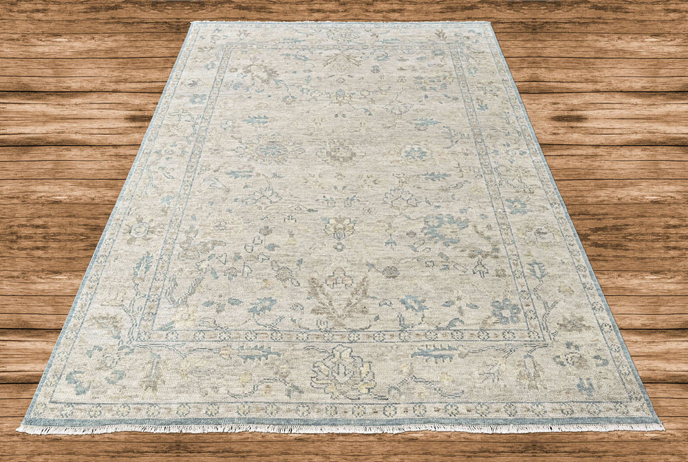 9x12 Gray, Beige, Blue Color Hand Knotted Oushak Wool Transitional Oriental Rug