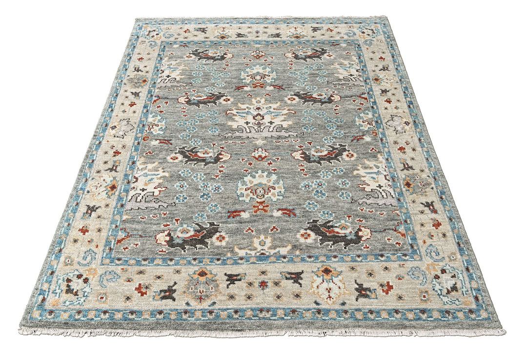 8x10 Gray, Beige, Aqua Color Hand Knotted Oushak Wool Transitional Oriental Rug