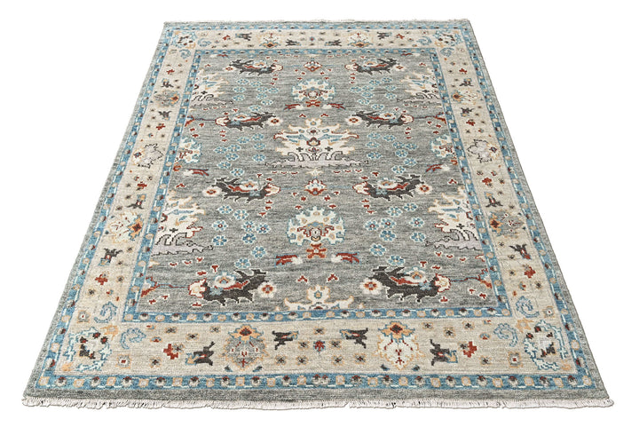 8x10 Gray, Beige, Aqua Color Hand Knotted Oushak Wool Transitional Oriental Rug