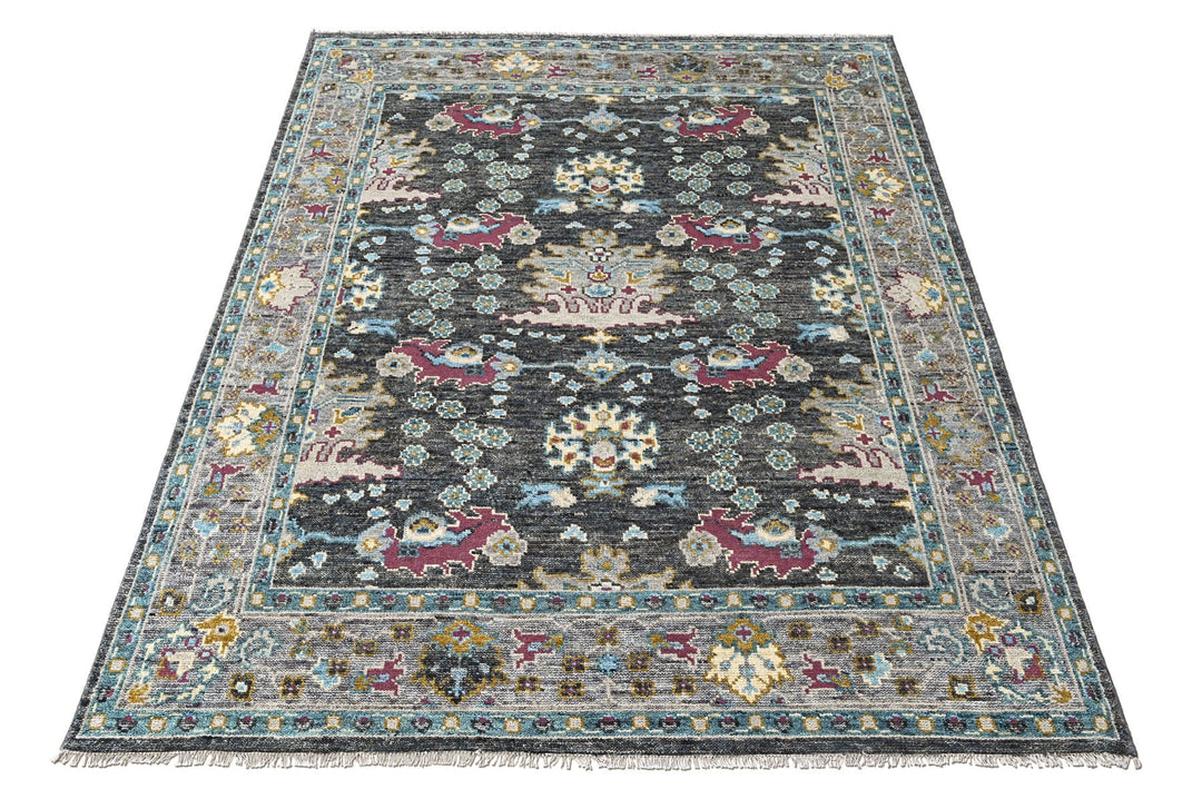 8x10 Gray, Beige, Aqua Color Hand Knotted Oushak Wool Arts and Crafts Oriental Rug