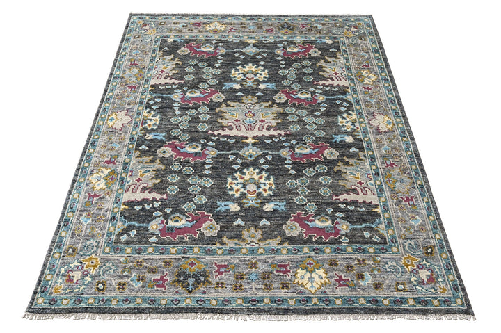 8x10 Gray, Beige, Aqua Color Hand Knotted Oushak Wool Arts and Crafts Oriental Rug
