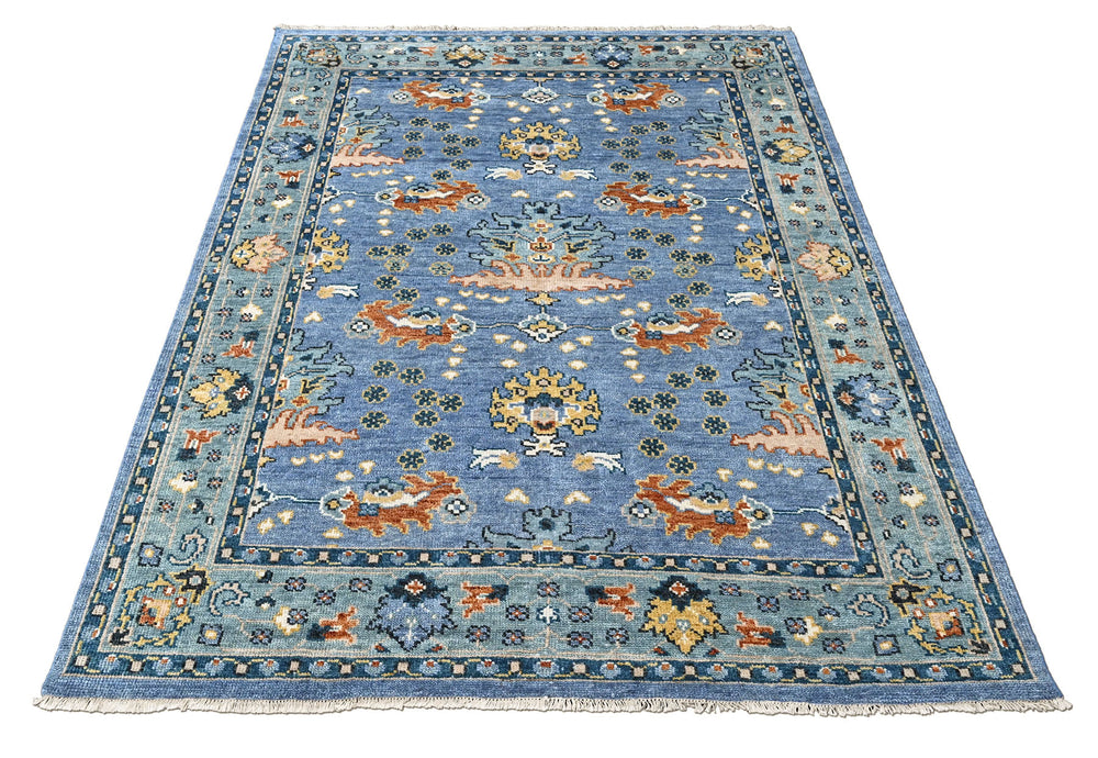 8x10 Blue, Aqua, Burnt Orange Color Hand Knotted Oushak Wool Arts and Crafts Oriental Rug