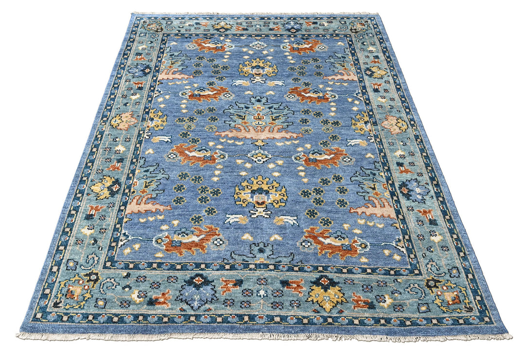8x10 Blue, Aqua, Burnt Orange Color Hand Knotted Oushak Wool Arts and Crafts Oriental Rug