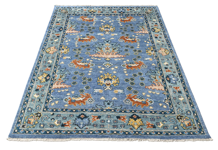 8x10 Blue, Aqua, Burnt Orange Color Hand Knotted Oushak Wool Arts and Crafts Oriental Rug