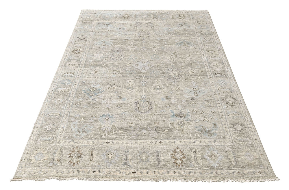 9x12 Gray, Beige, Slate Color Hand Knotted Oushak Wool Transitional Oriental Rug