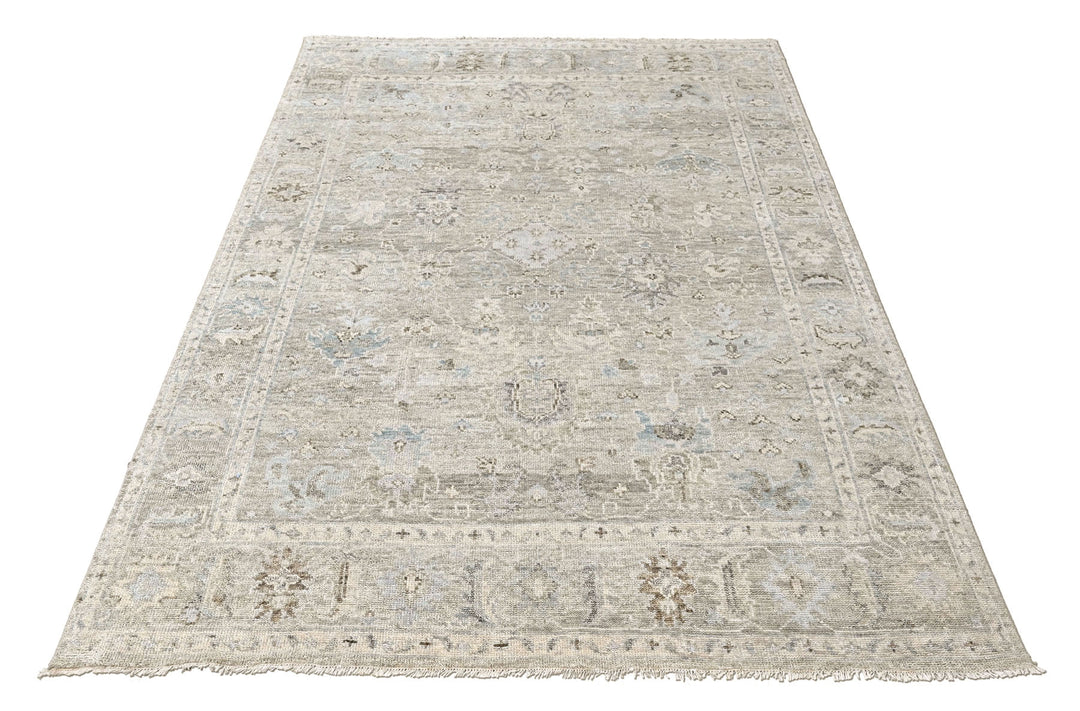 9x12 Gray, Beige, Slate Color Hand Knotted Oushak Wool Transitional Oriental Rug