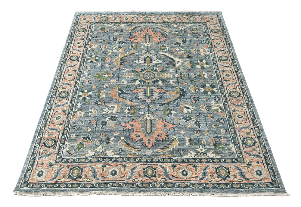 8x10 Blue, Blush, Green Color Hand Knotted Oushak Wool Arts and Crafts Oriental Rug