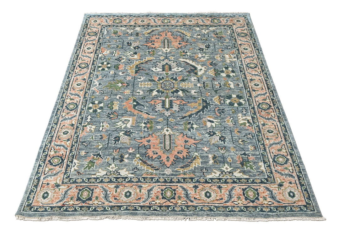 8x10 Blue, Blush, Green Color Hand Knotted Oushak Wool Arts and Crafts Oriental Rug