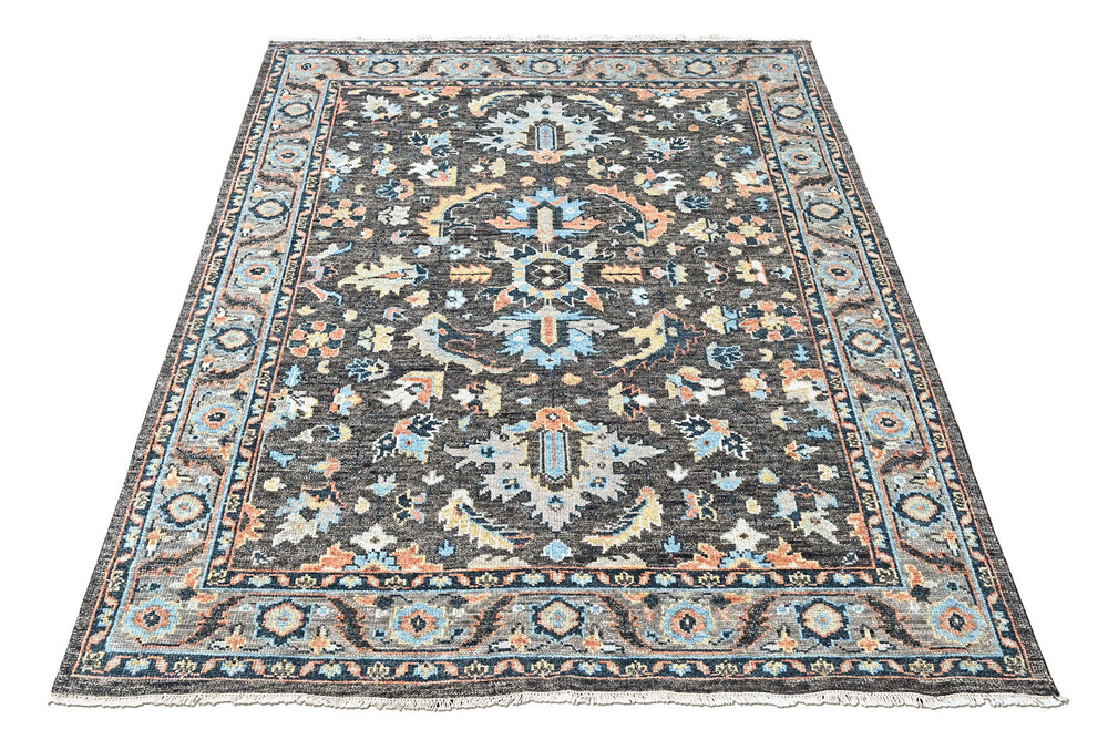 8x10 Gray, Blue, Aqua Color Hand Knotted Oushak Wool Arts and Crafts Oriental Rug