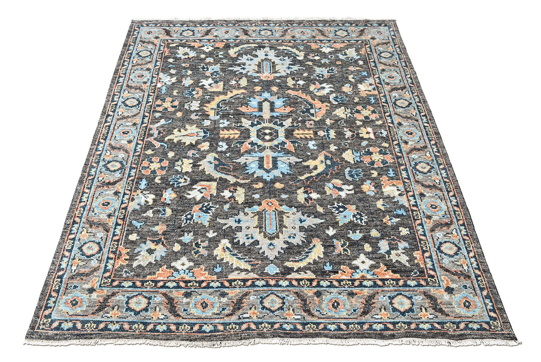 8x10 Gray, Blue, Aqua Color Hand Knotted Oushak Wool Arts and Crafts Oriental Rug