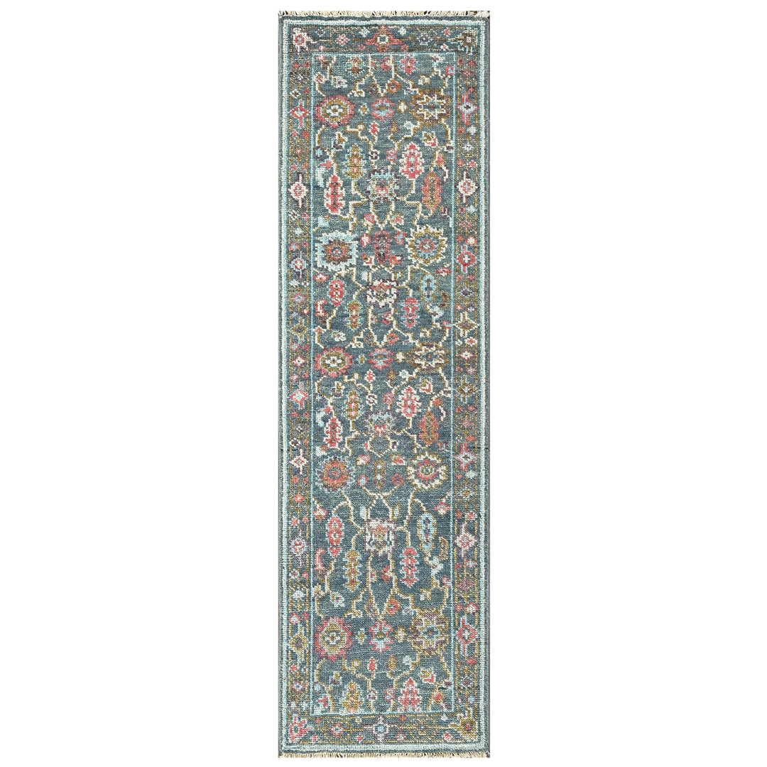 Multi Size Teal Blush Green Color Hand Knotted Oushak Wool Arts and Crafts Oriental Rug