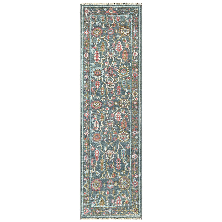 Multi Size Teal Blush Green Color Hand Knotted Oushak Wool Arts and Crafts Oriental Rug