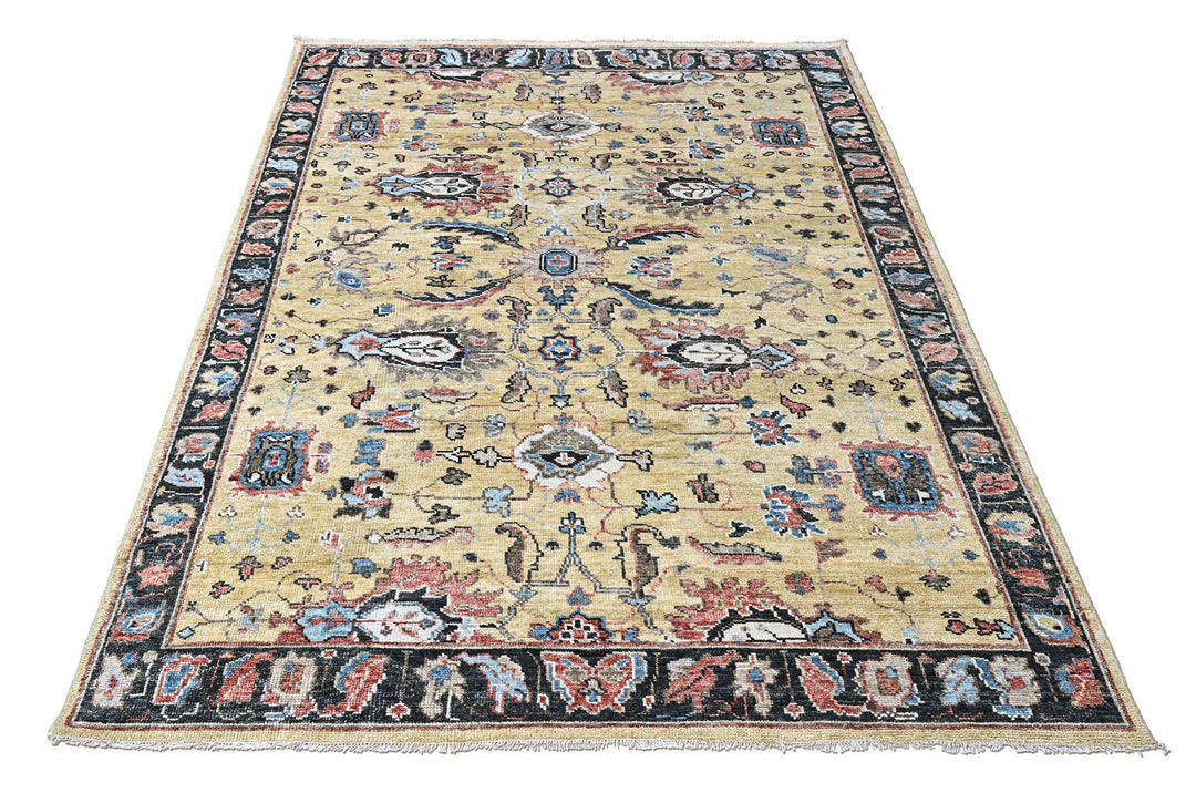 9x12 Light Gold, Blue, Ivory Color Hand Knotted Oushak Wool Arts and Crafts Oriental Rug