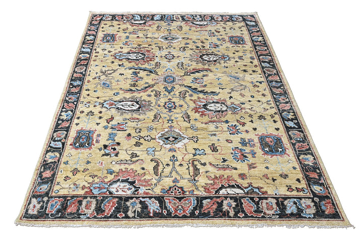 9x12 Light Gold, Blue, Ivory Color Hand Knotted Oushak Wool Arts and Crafts Oriental Rug