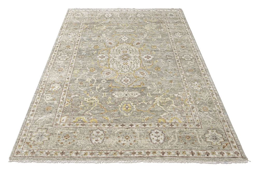 9x12 Gray, Light Gold, Moss Color Hand Knotted Oushak Wool Transitional Oriental Rug