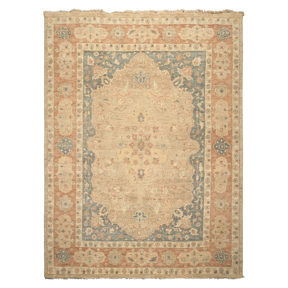 9x12 Beige, Tan, Blush Color Hand Knotted Oushak Wool Arts & Crafts Oriental Rug