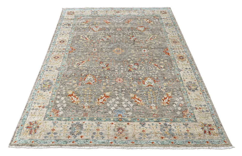 9x12 Gray, Beige, Aqua Color Hand Knotted Oushak Wool Transitional Oriental Rug