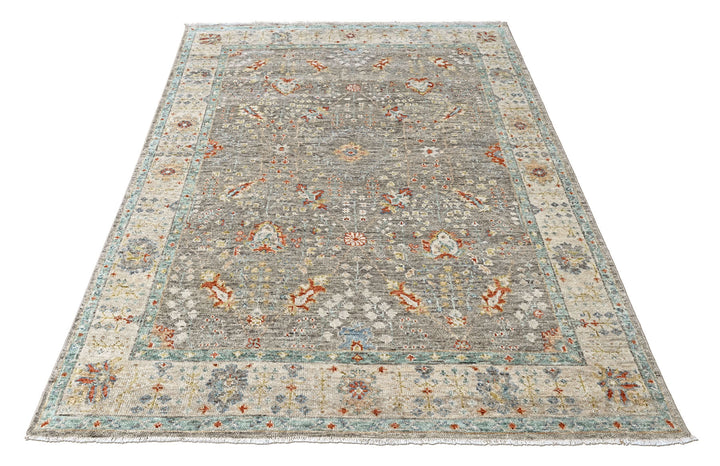 9x12 Gray, Beige, Aqua Color Hand Knotted Oushak Wool Transitional Oriental Rug