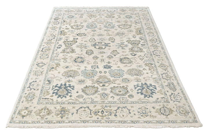9x12 Ivory, Gray, Slate Color Hand Knotted Oushak Wool Transitional Oriental Rug