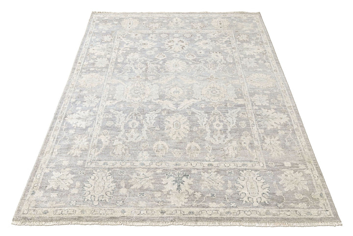 8x10 Gray, Slate, Multi Color Hand Knotted Oushak Wool Transitional Oriental Rug