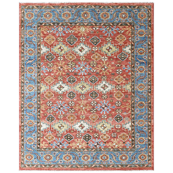 Multi Size Rust Blue Aqua Color Hand Knotted Oushak Wool Transitional Oriental Rug