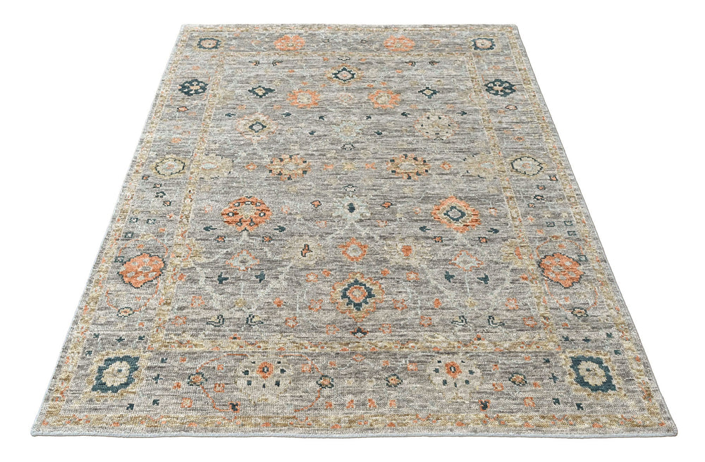 8x10 Slate, Gray, Peach Color Hand Knotted Oushak Wool Transitional Oriental Rug