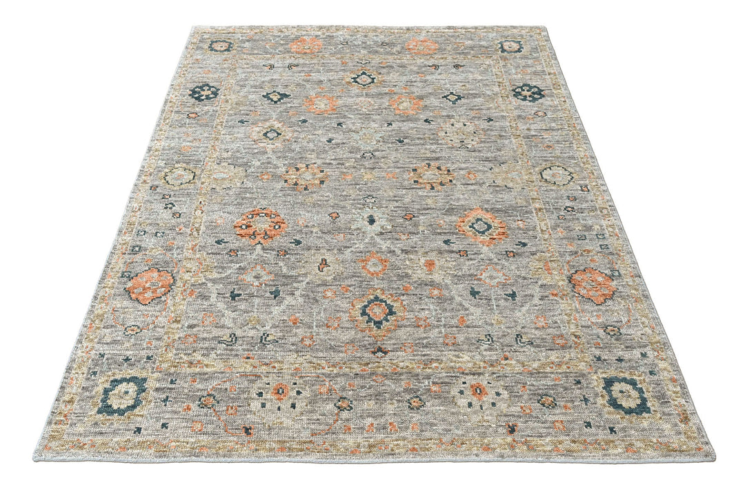 8x10 Slate, Gray, Peach Color Hand Knotted Oushak Wool Transitional Oriental Rug