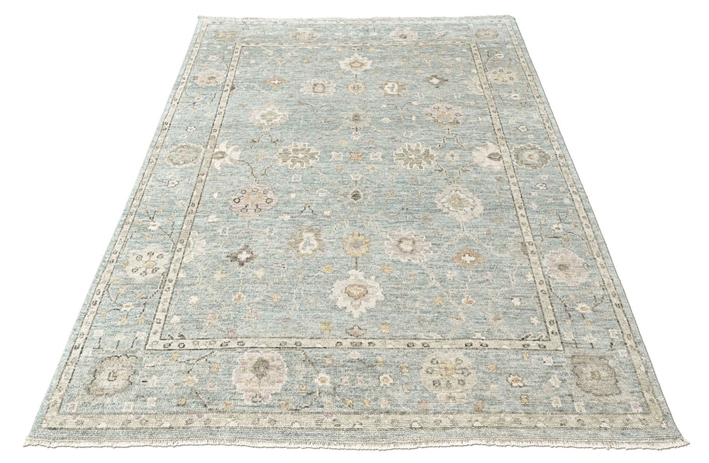 9x12 Celedon, Ivory, Gray Color Hand Knotted Oushak Wool Transitional Oriental Rug
