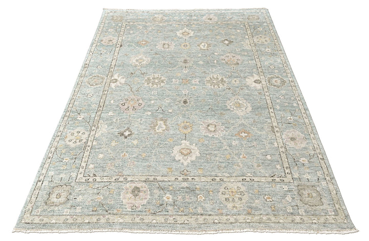9x12 Celedon, Ivory, Gray Color Hand Knotted Oushak Wool Transitional Oriental Rug