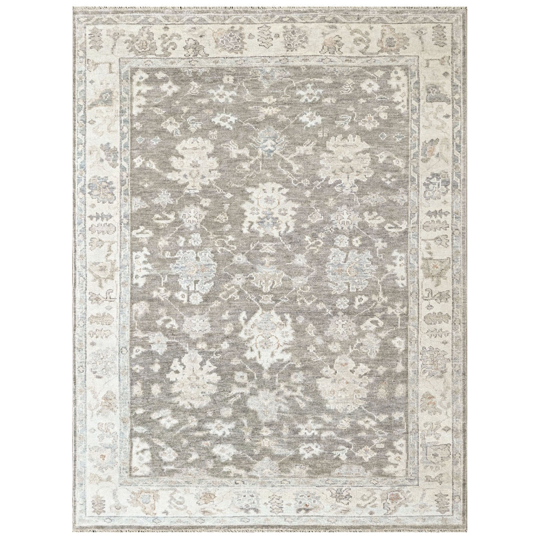 Multi Size Gray Slate Ivory Color Hand Knotted Oushak Wool Transitional Oriental Rug