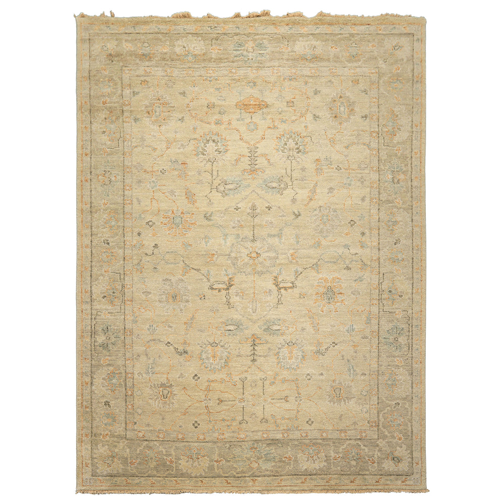 8'6x11'6 Faded Mint, Beige, Peach Color Hand Knotted Oushak Wool Arts & Crafts Oriental Rug