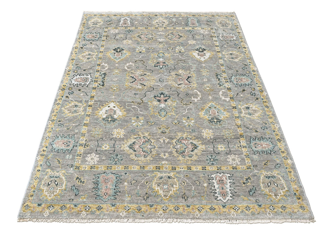 8x10 Gray, Ivory, Sage Color Hand Knotted Oushak Wool Transitional Oriental Rug
