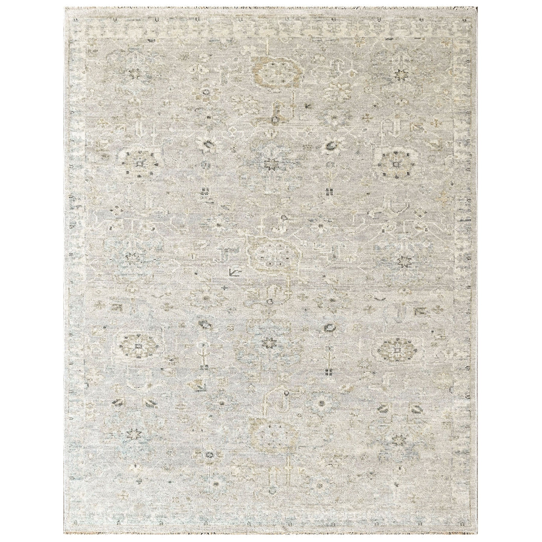 Multi Size Gray Ivory Multi Color Hand Knotted Oushak Wool Transitional Oriental Rug