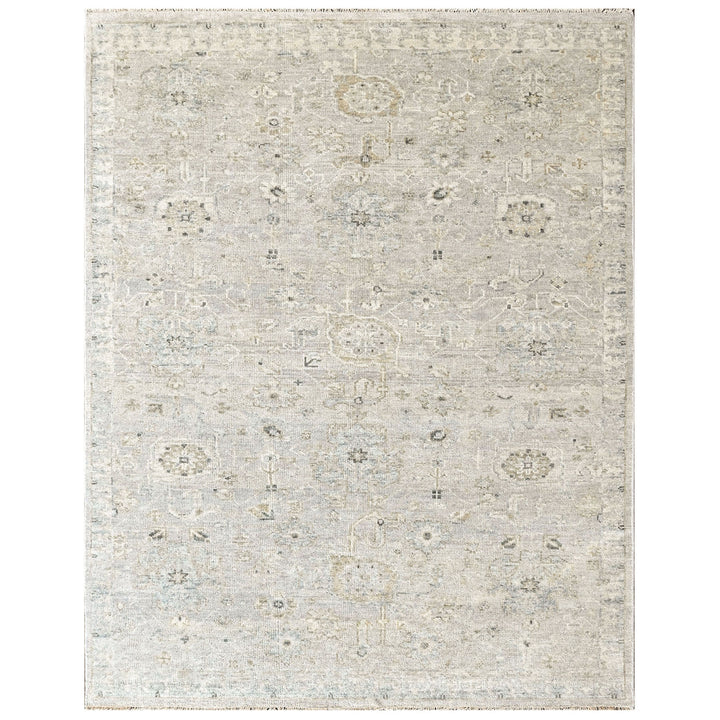 Multi Size Gray Ivory Multi Color Hand Knotted Oushak Wool Transitional Oriental Rug