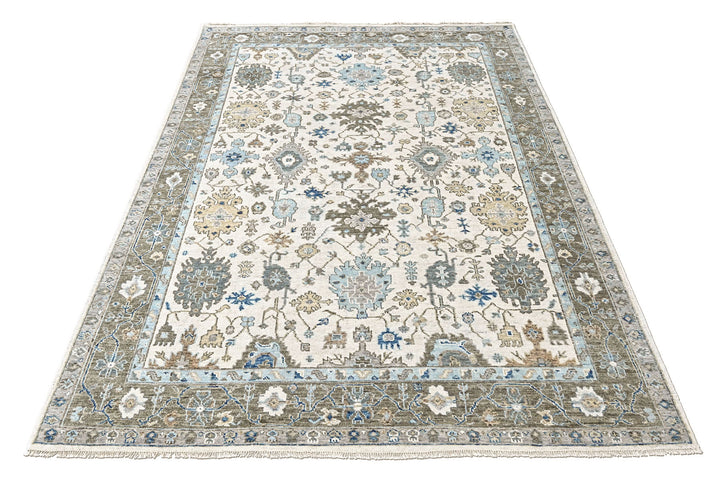 9x12 Beige, Gray, Blue Color Hand Knotted Oushak Wool Transitional Oriental Rug