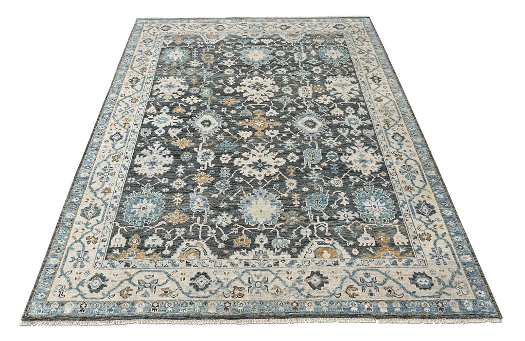 9x12 Gray, Slate, Beige Color Hand Knotted Oushak Wool Transitional Oriental Rug