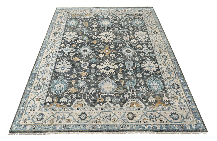 9x12 Gray, Slate, Beige Color Hand Knotted Oushak Wool Transitional Oriental Rug