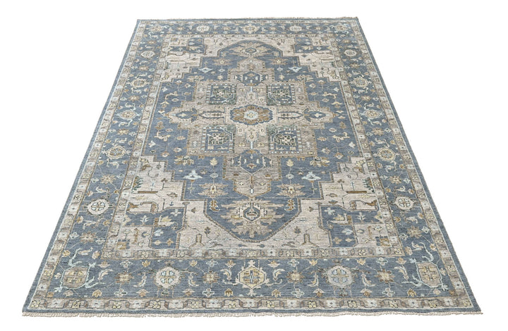 9x12 Blue, Beige, Taupe Color Hand Knotted Oushak Wool  Oriental Rug