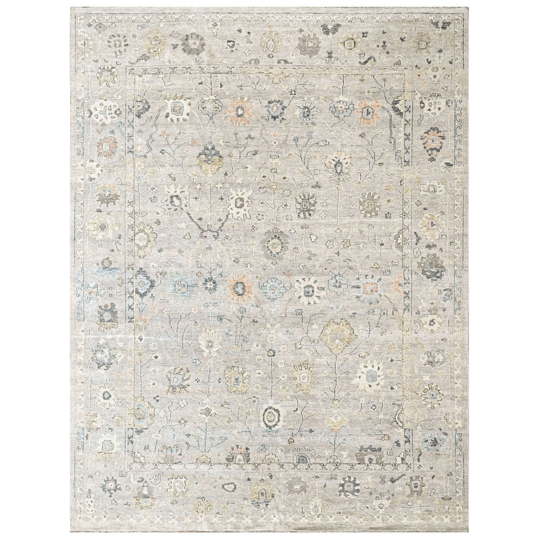 Multi Size Gray Slate Beige Color Hand Knotted Oushak Wool Transitional Oriental Rug