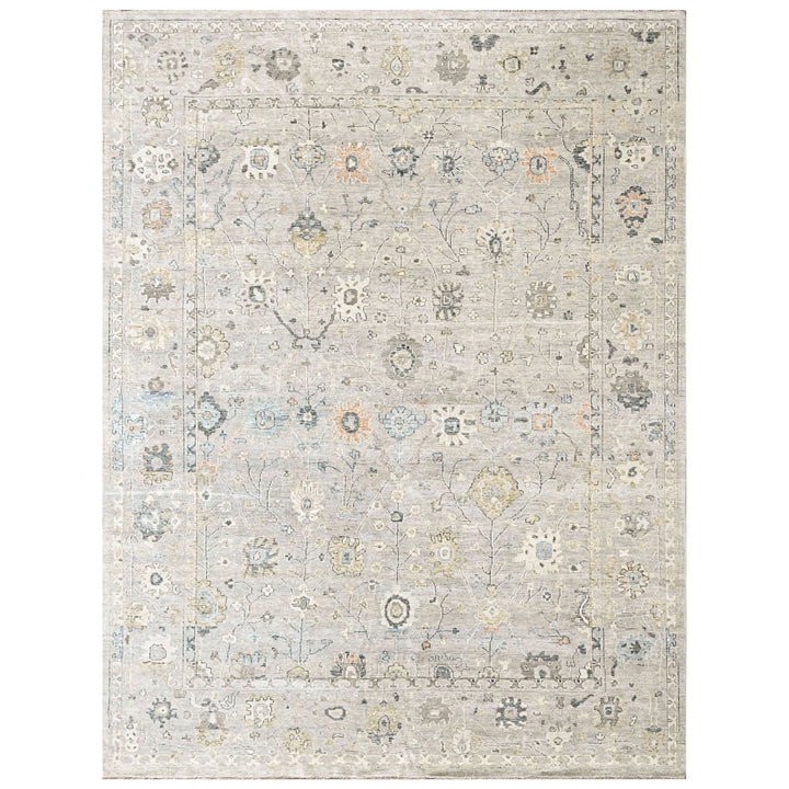 Multi Size Gray Slate Beige Color Hand Knotted Oushak Wool Transitional Oriental Rug
