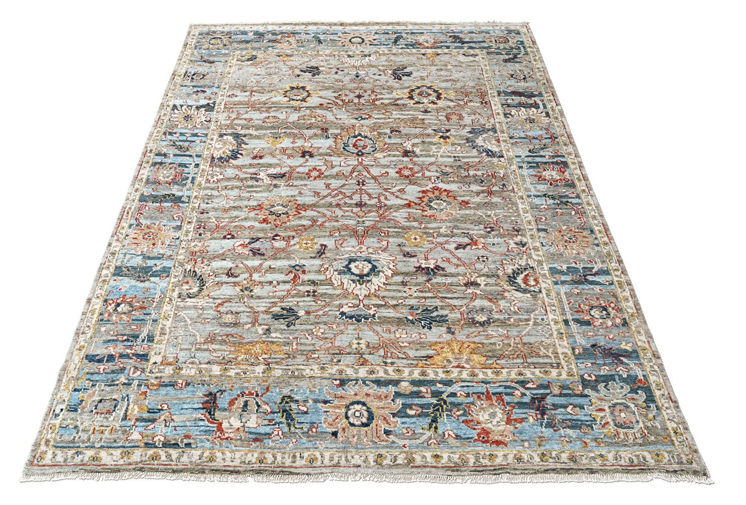 9x12 Slate, Gray, Blue Color Hand Knotted Oushak Wool Transitional Oriental Rug