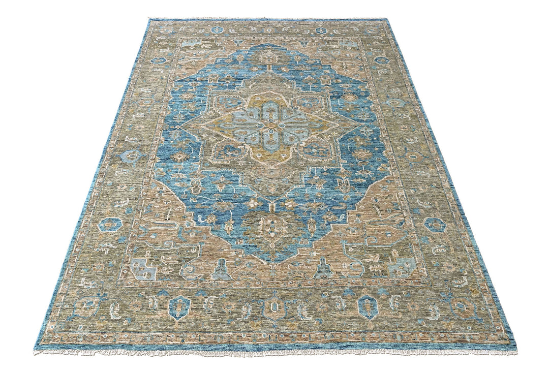 9x12 Aqua, Brown, Moss Color Hand Knotted Oushak Wool  Oriental Rug