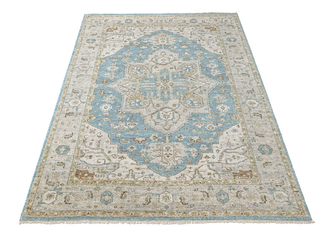 9x12 Aqua, Taupe, Gray Color Hand Knotted Oushak Wool  Oriental Rug